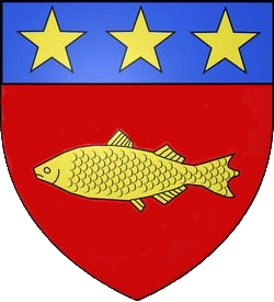 De gueules,  un poisson d'or, pos en fasce, et un chef cousu d'azur charg de trois toiles d'or